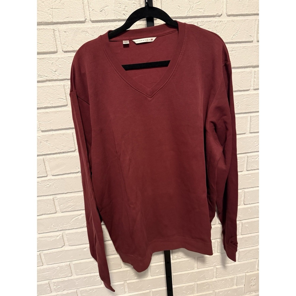 Cutter & Buck Men's XL V-Neck Pima‎ Cotton Sweater Burgundy Pullover Soft Knit